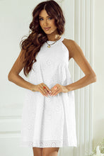 Load image into Gallery viewer, White Boho Eyelet Pattern Halter Neck Sleeveless Dress