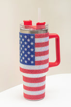 Load image into Gallery viewer, Red Rhinestone American Flag Print Handled 40oz Thermos Tumbler