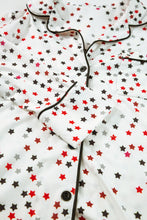 Load image into Gallery viewer, White Contrast Pipping Star Long Sleeve and Pants Pajamas Set