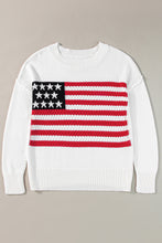 Load image into Gallery viewer, White American Flag Cable Knit Drop Shoulder Sweater