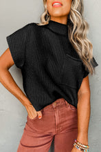 Load image into Gallery viewer, Black Ribbed Knit Short Sleeve Sweater