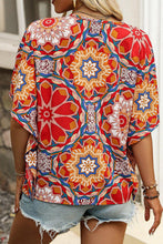 Load image into Gallery viewer, Red Floral Print Batwing Sleeve V Neck Blouse
