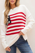 Load image into Gallery viewer, White American Flag Cable Knit Drop Shoulder Sweater