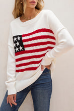Load image into Gallery viewer, White American Flag Cable Knit Drop Shoulder Sweater
