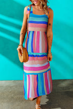 Load image into Gallery viewer, Blue Striped Bow Straps Maxi Dress