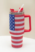 Load image into Gallery viewer, Red Rhinestone American Flag Print Handled 40oz Thermos Tumbler