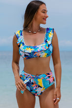 Load image into Gallery viewer, Tropical Ruffled High Waist Swimsuit