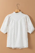 Load image into Gallery viewer, White Flower Embroidered Hollow-out Puff Sleeve Blouse