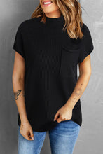 Load image into Gallery viewer, Black Ribbed Knit Short Sleeve Sweater