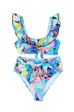 Load image into Gallery viewer, Tropical Ruffled High Waist Swimsuit