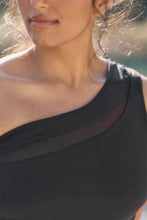 Load image into Gallery viewer, Black Mesh One Shoulder One Piece Swimsuit