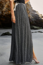 Load image into Gallery viewer, Black Printed Striped Printed Slit Wide Leg High Waist Pants