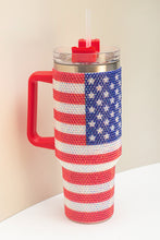 Load image into Gallery viewer, Red Rhinestone American Flag Print Handled 40oz Thermos Tumbler