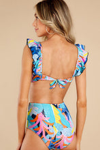 Load image into Gallery viewer, Tropical Ruffled High Waist Swimsuit