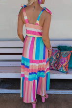 Load image into Gallery viewer, Blue Striped Bow Straps Maxi Dress