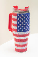 Load image into Gallery viewer, Red Rhinestone American Flag Print Handled 40oz Thermos Tumbler