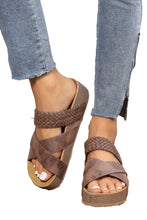 Load image into Gallery viewer, Brown Braided Detail Criss Cross Platform Sandals
