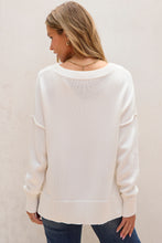Load image into Gallery viewer, White American Flag Cable Knit Drop Shoulder Sweater