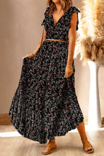 Load image into Gallery viewer, Black Floral Ruffled Top and Maxi Set