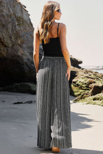Load image into Gallery viewer, Black Printed Striped Printed Slit Wide Leg High Waist Pants