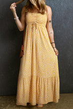 Load image into Gallery viewer, Yellow Frilly Smocked High Waist Floral Maxi Dress