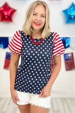 Load image into Gallery viewer, Navy Blue 4th Of July Stars Stripes Puff Sleeve T Shirt