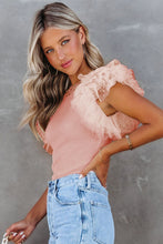 Load image into Gallery viewer, Pink Dot Mesh Ruffle Knit Top