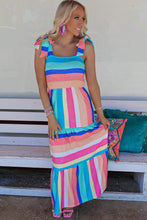 Load image into Gallery viewer, Blue Striped Bow Straps Maxi Dress