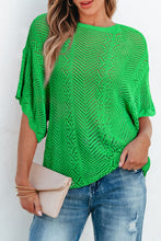 Load image into Gallery viewer, Green Pointelle Knit Scallop Edge Short Sleeve Top