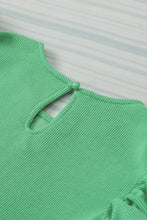 Load image into Gallery viewer, Green Ribbed Knit Puffy Ruffle Sleeve Blouse