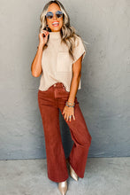 Load image into Gallery viewer, Tan Ribbed Knit Short Sleeve Sweater