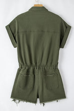 Load image into Gallery viewer, Moss Green Distressed Frayed Denim Romper