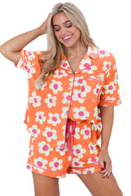 Load image into Gallery viewer, Orange Flower Print Short Sleeve Shirt Pajamas Set