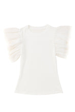 Load image into Gallery viewer, White Dotty Mesh Ruffle Sleeve Ribbed Knit Top