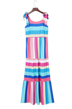 Load image into Gallery viewer, Blue Striped Bow Straps Maxi Dress