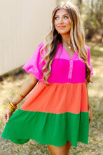 Load image into Gallery viewer, Color Block Tiered Puff Sleeve Dress