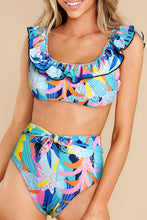 Load image into Gallery viewer, Tropical Ruffled High Waist Swimsuit