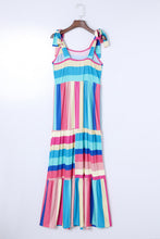 Load image into Gallery viewer, Blue Striped Bow Straps Maxi Dress