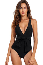 Load image into Gallery viewer, Black Tie Waist One-piece Swimsuit