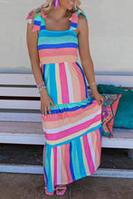 Load image into Gallery viewer, Blue Striped Bow Straps Maxi Dress