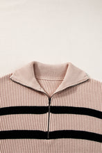 Load image into Gallery viewer, Khaki Stripe Zipped Collar Short Sleeve Sweater