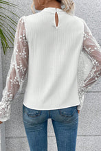 Load image into Gallery viewer, White Contrast Lace Sleeve Mock Neck Textured Blouse