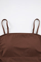 Load image into Gallery viewer, Coffee Ribbed Drawstring Sides Cutout One Piece Swimsuit