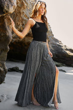 Load image into Gallery viewer, Black Printed Striped Printed Slit Wide Leg High Waist Pants