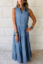 Load image into Gallery viewer, Blue Sleeveless Tiered Chambray Maxi Dress