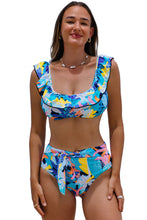 Load image into Gallery viewer, Tropical Ruffled High Waist Swimsuit