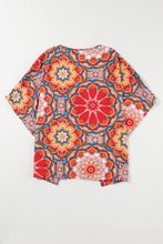 Load image into Gallery viewer, Red Floral Print Batwing Sleeve V Neck Blouse