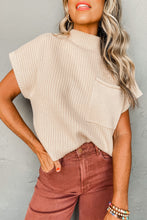 Load image into Gallery viewer, Tan Ribbed Knit Short Sleeve Sweater