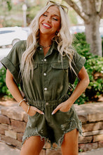 Load image into Gallery viewer, Moss Green Distressed Frayed Denim Romper