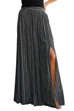 Load image into Gallery viewer, Black Printed Striped Printed Slit Wide Leg High Waist Pants